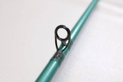 Close-up of the St. Croix Avid Inshore VIC80MHF 8'0" Medium Heavy Used Casting Rod in mint condition—ideal for anyone interested in our rod and reel trade-in program for store credit.