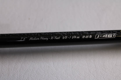 Close-up of a 13 Fishing Envy Black 3 EB3C76MH 7'6" Medium Heavy Used Casting Rod in mint condition—ideal for upgrading your fishing gear or trading in your old rod and reel.
