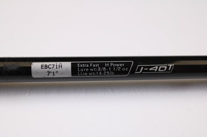 Close-up of a 13 Fishing Envy Black EBC71H 7'1" Heavy used casting rod in very good condition—upgrade your gear by trading in old rods and reels for store credit through our Rod and Reel Trade-In Program today.