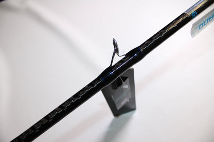 Close-up of a Shimano SKIXX SKC80XH Used Casting Rod in mint condition, shown with product tags and silver guide ring—ideal for those seeking quality used fishing gear or utilizing our rod and reel trade-in program.