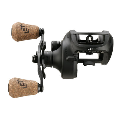 The 13 Fishing Concept A3 Gen II Casting Reel 6.3:1 (CA3-6.3-RH) features a sleek black design with cork handles, shown side-on to highlight its build—perfect for saltwater fishing fans.