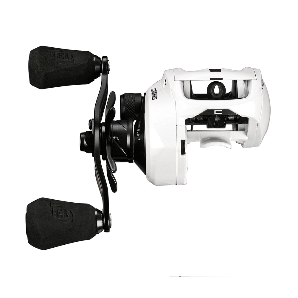 A 13 Fishing Concept C2 Casting Reel 7.5:1 (C2-7.5-RH) with black foam handles, displayed from the side on a plain white background.