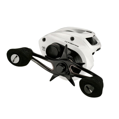 The 13 Fishing Concept C2 Casting Reel 7.5:1 | C2-7.5-RH is a white baitcasting reel with black dual handles and a star drag, featuring “13 Fishing” branding on the side.