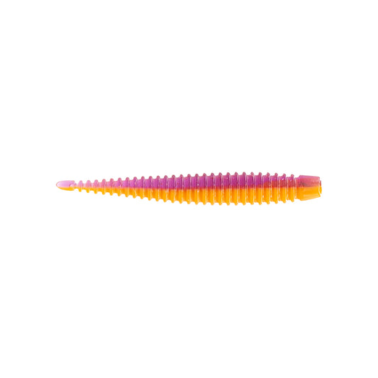 The 6th Sense Ned Boosa Worm is a ribbed, soft plastic finesse bait with a tapered shape and gradient orange-to-pink-to-purple color, ideal for bass fishing; shown here on a white background.