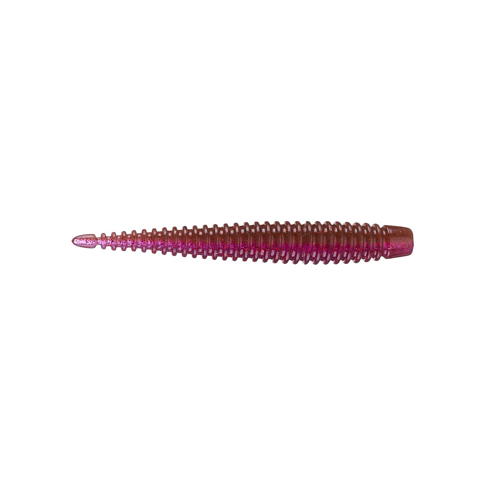 The 6th Sense Ned Boosa Worm by 6th Sense is a soft plastic finesse lure featuring a ribbed, tapered body and brown-purple hues, making it ideal for bass fishing.