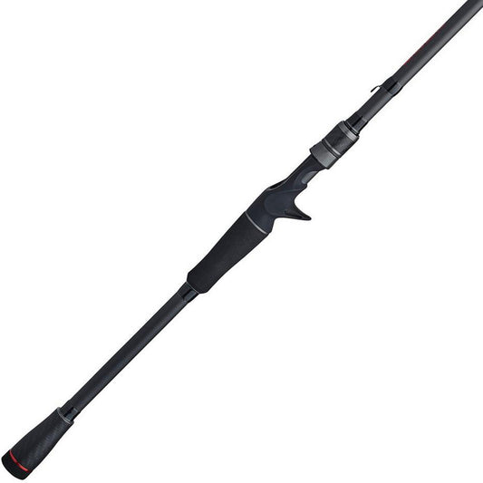 The Abu Garcia Fantasista X Casting Rod 7'6" Heavy | FNXC76-7, designed with Powerlux 500 resin, features a sleek black and gray look. Ergonomic handles and Fuji reel seats offer comfort, while it tapers from a sturdy base to a flexible tip for serious fishing enthusiasts.