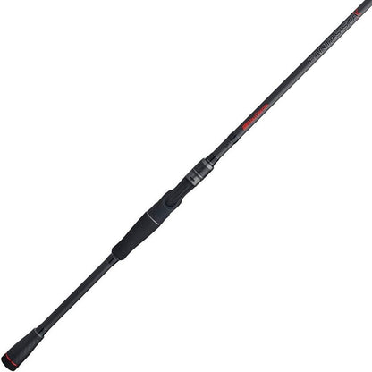 The Abu Garcia Fantasista X Casting Rod 7'6" Medium Heavy | FNXC76-6 features a sleek black and dark gray design with a red accent near the handle, durable carbon blanks, a comfortable black grip, and a tapered end, offering precision and style for an elevated angling experience.