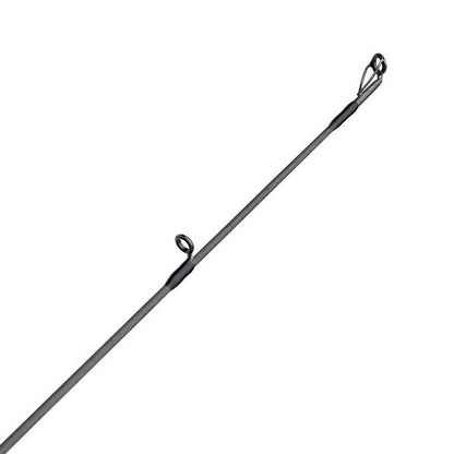 Close-up image of the Abu Garcia Fantasista X Casting Rod, model FNXC76-7. The gray rod, enhanced with Powerlux 500 resin, features a larger guide and smaller tip top. It's angled diagonally on a white background, highlighting precision and durability.