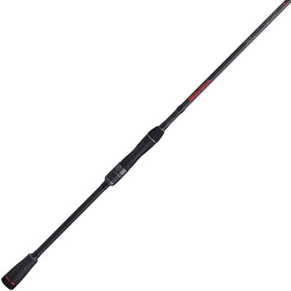 The Abu Garcia Fantasista X Spinning Rod 7'0" Medium (FNXS70-5) features a sleek design with black finish, ergonomic grips, red accents near the base, and "Fantastica" branding. It smoothly tapers from a thick handle to an ultra-light, slender blank tip.