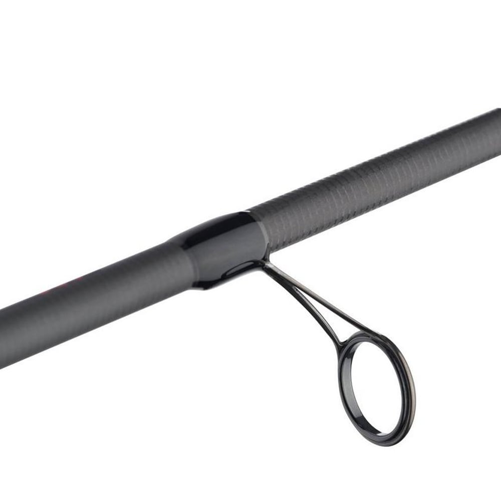 The Abu Garcia Veritas Tournament Spinning Rod 6'10" Medium Light (VXTS610-4) features a sleek, textured black finish with a single guide for line threading. Its minimalist design is highlighted against a plain white background, enhanced by Powerlux 200 technology for superior performance.