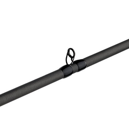 Close-up of an Abu Garcia Zenon Casting Rod section, showcasing a black guide ring on a sleek, dark gray shaft. Enhanced by Powerlux 1000 technology for ideal fishing line and casting. This rod features the Abu Garcia Zenon-inspired design.