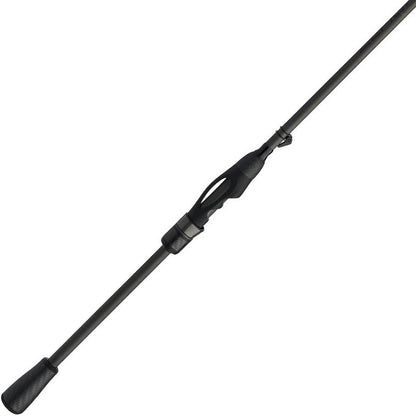 The Abu Garcia Zenon Spinning Rod 6'10" Medium Light | ZENS610-4 offers a sleek black design with a comfortable grip, elongated body, and minimalist Powerlux 1000 build. It integrates seamlessly with the Fuji reel seat and tapers smoothly to the tip, showcasing its streamlined aesthetic.