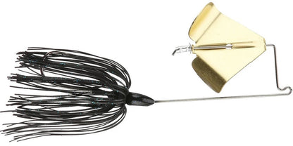 The Accent Jacob Wheeler Original Buzzbait is a black fishing lure with a gold angled blade, wire frame, black rubber skirt strands, and a Soft Plastic Keeper—designed to attract fish like pro angler Jacob Wheeler.