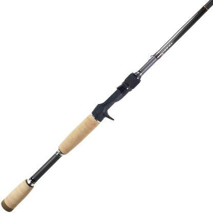 Introducing the ALX ENOX Casting Rod LSB 7'5" Medium Heavy+ (E28945FC): a stylish black metallic rod with a cork handle and ergonomic trigger grip, designed for optimal baitcasting. Perfect for tournament anglers, it's both functional and sleek against a plain white background.