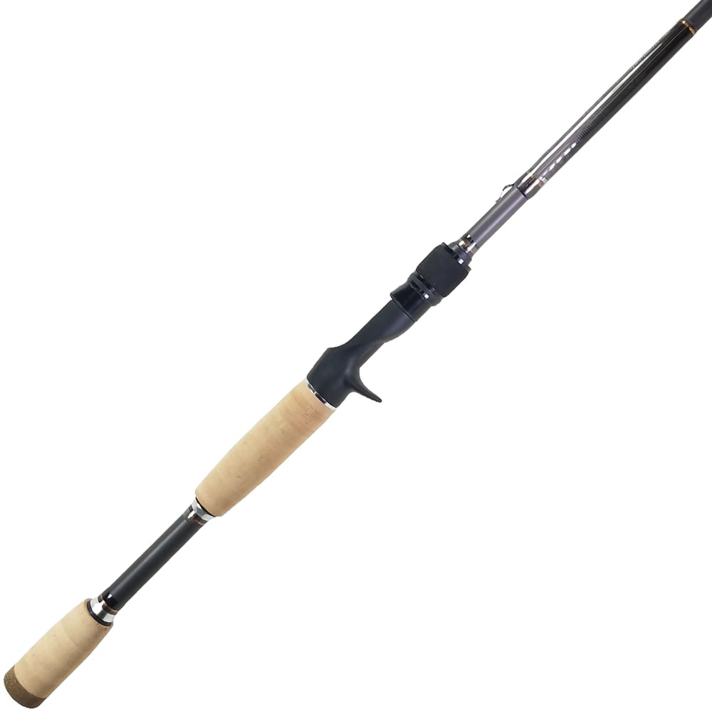 The ALX ENOX Casting Rod Shock 7'8" Heavy | E29150FC features a sleek trigger grip, a light cork handle, a black reel seat, and an angled dark metallic blank made of Toray carbon fiber for precision casting.