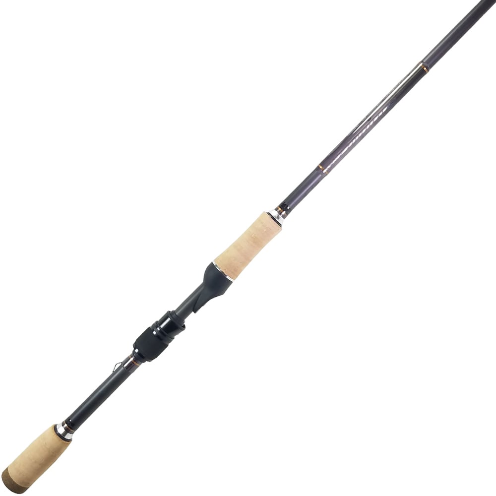 The ALX ENOX Spinning Rod Psychic 6'9" Medium | E28130FS features a carbon fiber blank and cork handles, ideal for tournament anglers. The sleek design boasts a cork grip near the reel seat and at the bottom, artfully set against a plain white background.