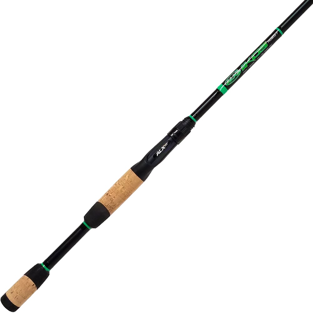 The ALX IKOS Casting Rod Diver 7'9" Heavy | IC93M5 is a stylish black and green rod with two cork handles, ideal for bass fishing using crankbait.