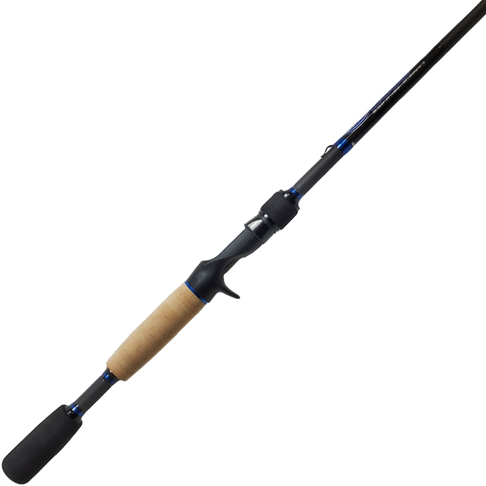 The ALX ZOLO Casting Rod Jerkbait 6'9" Medium, model OBC-3JB-81F, is displayed on a white background featuring a black handle with cork grips and blue accents. Its trigger grip design boosts fishing performance, ideal for mastering jerkbait techniques.