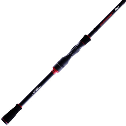 The Ark Invoker Pro 7'0" Medium Heavy spinning rod by Ark Fishing features a black and red design with split grip, black foam handles, and vibrant red accents for comfort and style.