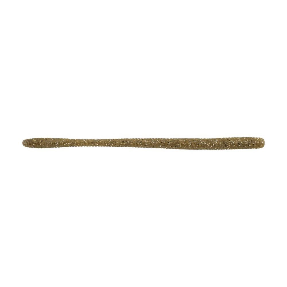 A single Berkley Powerbait MaxScent D-Worm by Berkley, brown and segmented with a tapered end, is shown horizontally on a white background.