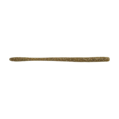 A single Berkley Powerbait MaxScent D-Worm by Berkley, brown and segmented with a tapered end, is shown horizontally on a white background.