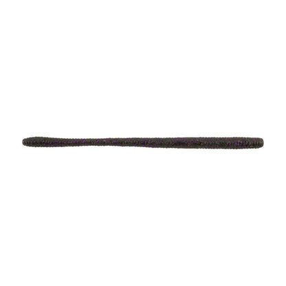 A slender, dark Berkley Powerbait MaxScent D-Worm by Berkley with a textured surface is displayed on a white background.