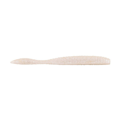 The Berkley Powerbait MaxScent Flat Worm by Berkley is a soft, pearly white, fish-shaped drop shot bait with a ribbed body and tapered tail, infused with scent to draw more bites.
