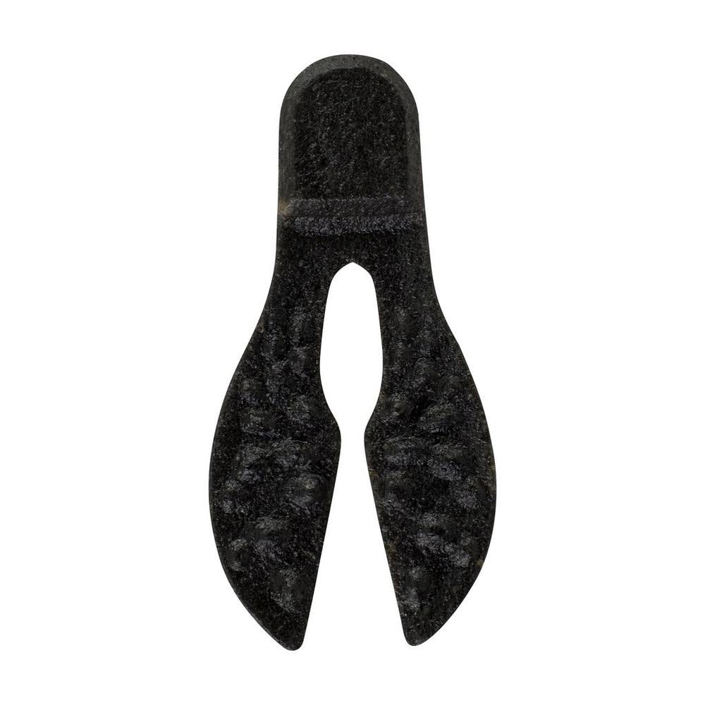 The Berkley Powerbait MaxScent Meaty Chunk, a black, flat dual-pronged tool with a rounded top in a wide tuning fork style against a white background, features super-charged scent technology.