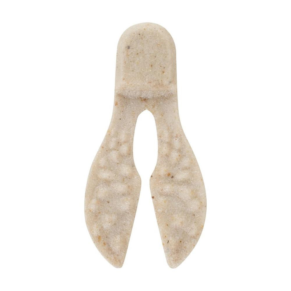 The Berkley Powerbait MaxScent Meaty Chunk by Berkley is a beige, textured chew shaped like a wishbone with two wide prongs and a rounded top, designed for life-like action to keep pups entertained.