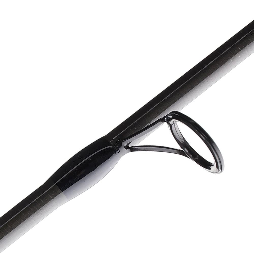 Close-up of a line guide on the Cashion Rods CORE Series Spinning Rod 6'6" Medium (CM78266S), showcasing the sleek black design by Cashion.