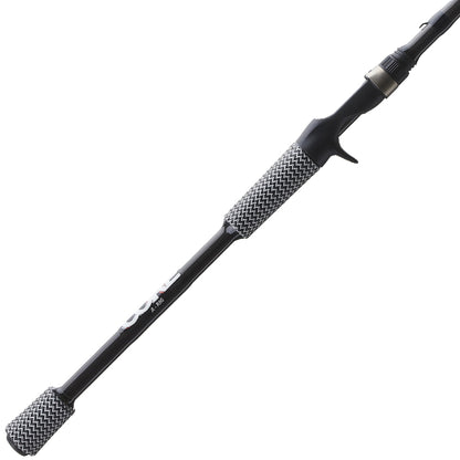 A close-up of the Cashion Rods CORE Series Casting Rod Umbrella Rig 7'10" Heavy (CS956710U) by Cashion highlights its black patterned grip, trigger-style reel seat, and modern design—perfect for throwing an Alabama rig.
