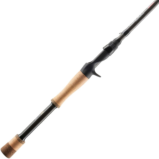 The Cashion Rods Element Z2 Series Casting Rod Multi Purpose 7'1" Medium Heavy (EZ2MP71MHMF) by Cashion features a black finish, cork handle, and baitcasting reel seat, shown diagonally on a white background.
