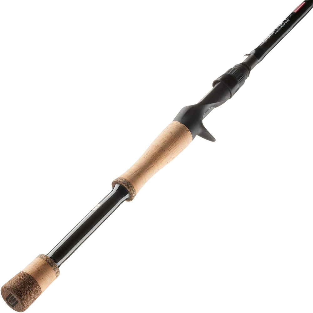 The Cashion Rods Element Z2 Series Casting Rod Multi Purpose 7'1" Medium Heavy (EZ2MP71MHMF) by Cashion, featuring a black finish, cork handle, and trigger grip, is displayed at an angle on a white background.