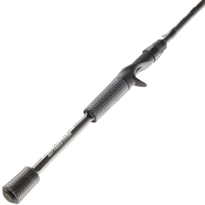 A close-up of the Cashion ICON Series Bait Finesse System Casting Rod 7'0" Light (IBFS7LF) shows its black, textured handle and ergonomic grip with a CR6r blank, displayed against a white background.