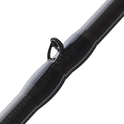 Close-up of a glossy black guide on the Cashion ICON Series Crankbait Casting Rod 7'0" Medium (IC7MMF), showing the metal line control loop secured with neatly wrapped black thread. Brand: Cashion.