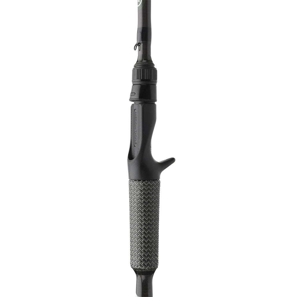 Close-up of the Cashion ICON Series Multi Purpose Casting Rod 7'4" Medium Heavy (IMP74MHMF) handle, featuring a textured grey grip and trigger grip for ergonomic comfort and control.