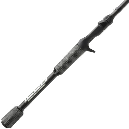 A close-up of the Cashion ICON Series Topwater Jerkbait Casting Rod 6'9" Medium (ITJ69MXF) by Cashion, featuring a textured gray grip and trigger handle, with the rod tip partially visible against a white background.