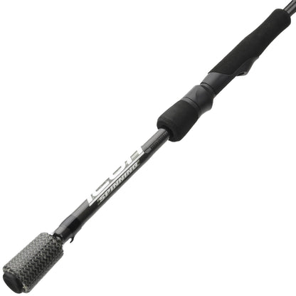 A close-up of the Cashion ICON Series Panfish Trout Spinning Rod 6'6" Ultra Light (IPT66ULFS), featuring a black foam handle, carbon fiber textured butt cap, and "SPINNING" on the rod blank.