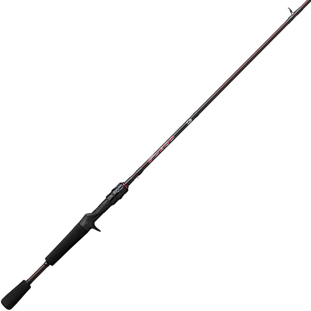 The Daiwa Fuego Casting Rods by Daiwa feature lightweight graphite construction in black, an EVA handle, reel seat, and oxide ring guides for optimal fishing line performance.