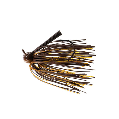A close up of the Dirty Jigs Tour Level Skirted Football Jig by Dirty Jigs, a favorite among bass anglers for its lifelike movement and proven effectiveness.