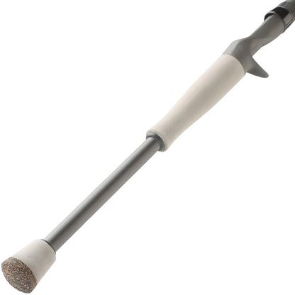 The Falcon BuCoo SR "Weightless Worm" 6'7" Medium Heavy Casting Rod (BRC-5-167) by Falcon is pictured at an angle on a white background, featuring a light gray handle and dark gray shaft with a rounded, textured tip.