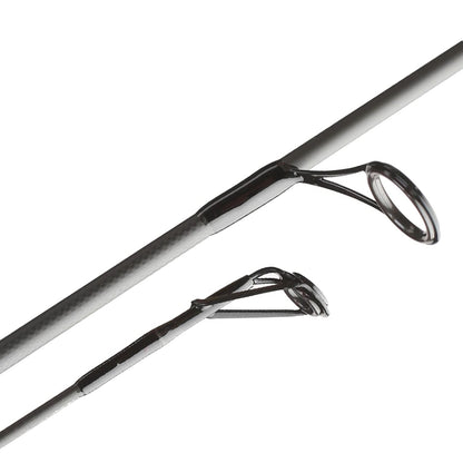 Close-up of the Falcon BuCoo SR "MH Cranker Spin" 7'0" Medium Heavy rod’s tip and Fuji guide rings, precisely attached for smooth line flow. The Falcon metal guides are shown clearly against a plain white background.