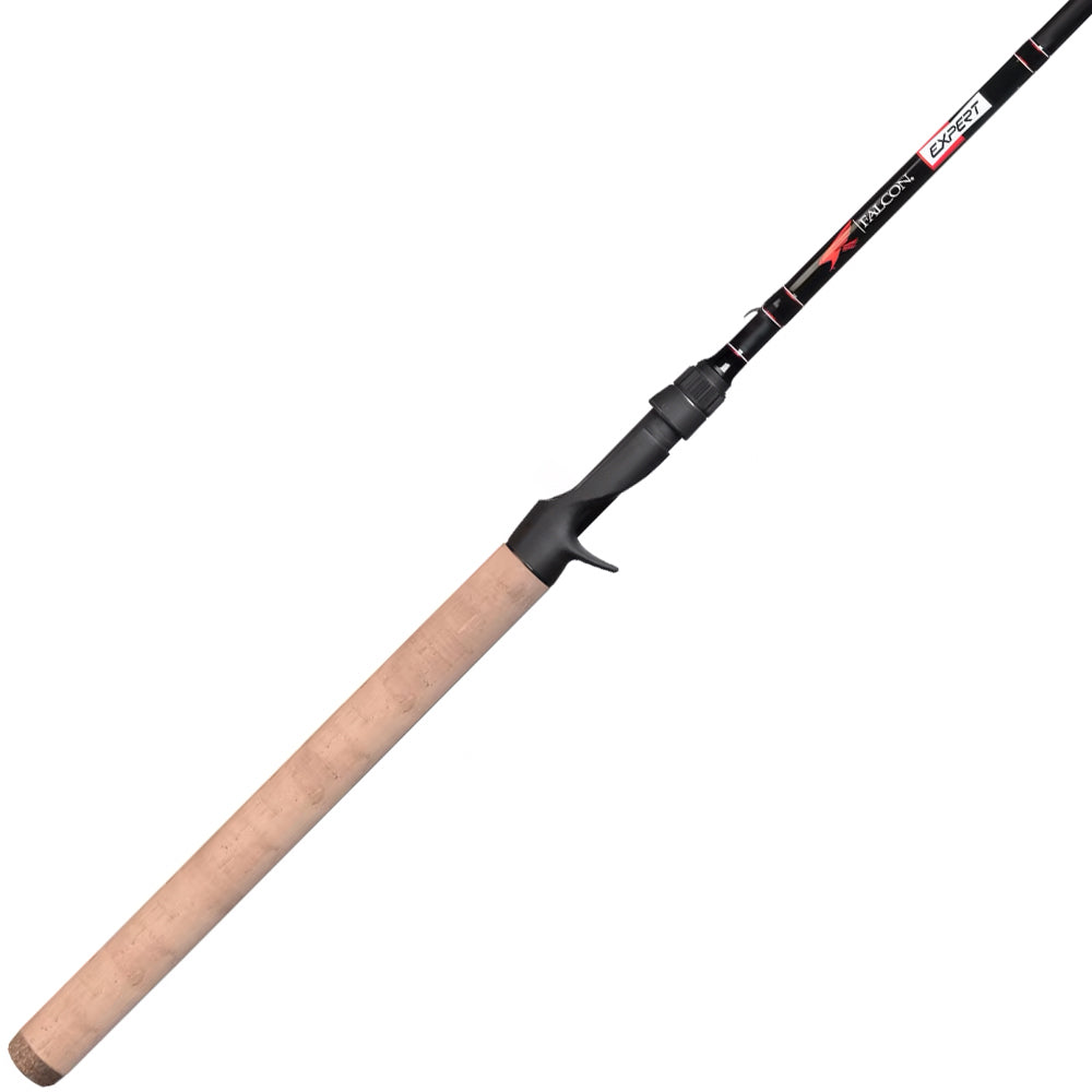 The Falcon Expert "Toledo Special" 7'8" Medium Heavy Casting Rod (EC-5C-178) features a light brown cork handle, black reel seat, black rod with red/white branding near the handle, and precision tuned actions for top performance.