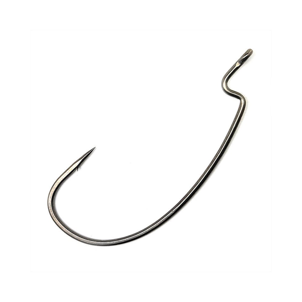 A single Gamakatsu G-Finesse Hybrid Worm Hook, made from tournament-grade wire with a sharp point, curved offset shank, and nano smooth coat, by Gamakatsu, isolated on a white background.