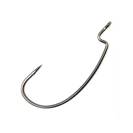 A single Gamakatsu G-Finesse Hybrid Worm Hook, made from tournament-grade wire with a sharp point, curved offset shank, and nano smooth coat, by Gamakatsu, isolated on a white background.