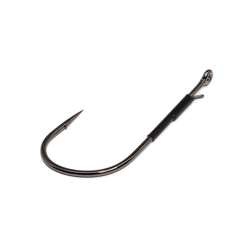 A single Gamakatsu Heavy Cover Worm Hook with Wire Keeper by Gamakatsu, featuring a sharp point and curved shank, rests on a plain white background.