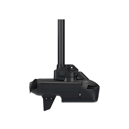 Side view of a Garmin Force Kraken Trolling Motor with a pivot-style mount, black propeller and fin on an extended shaft, isolated on a white background.