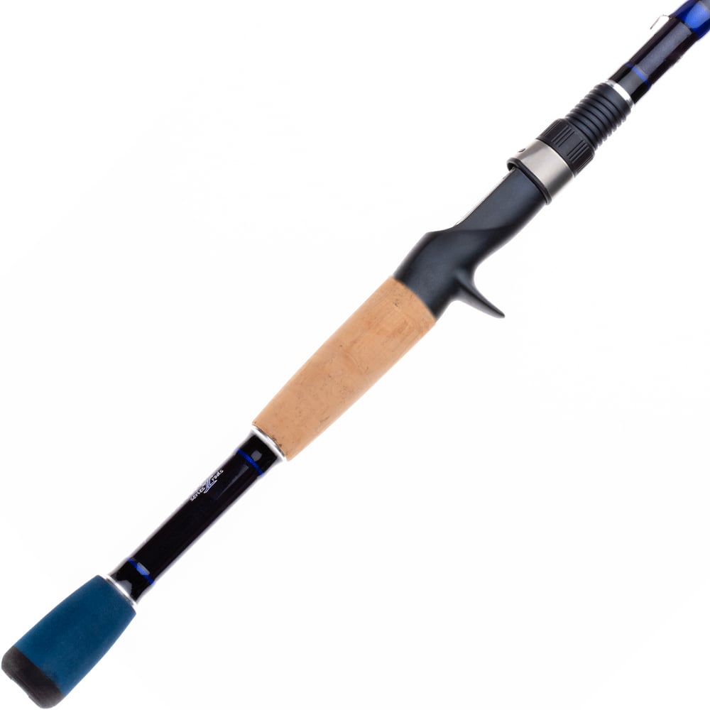 A close-up of the Halo Crankin' Series II Casting Rod 7'0" Medium Heavy (HFCS270MHC) by Halo, showing its cork handle, black reel seat with trigger grip, and foam butt cap against a white background.