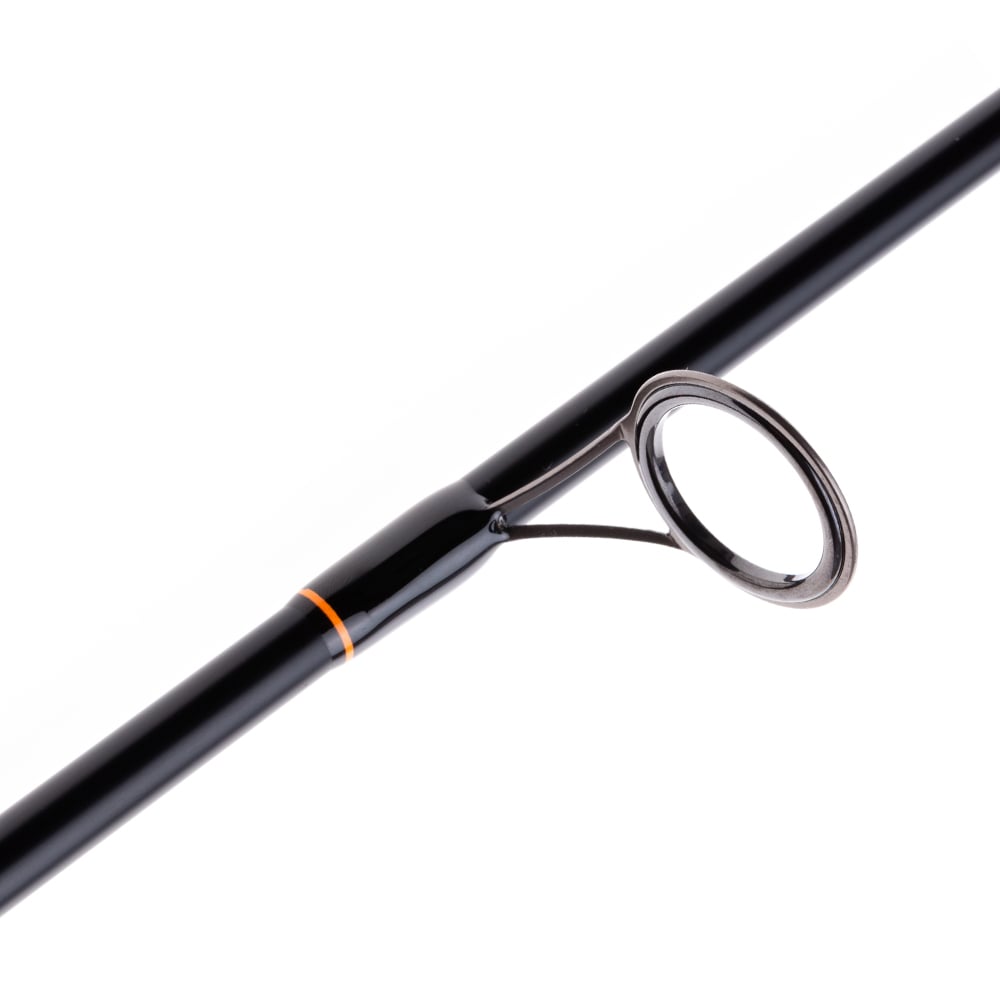 Close-up of the Halo XD III Pro Spinning Rod 7'0" Medium by Halo, showcasing a single metal line guide ring with an orange accent near the base, highlighting this tournament rod's premium details against a white background.