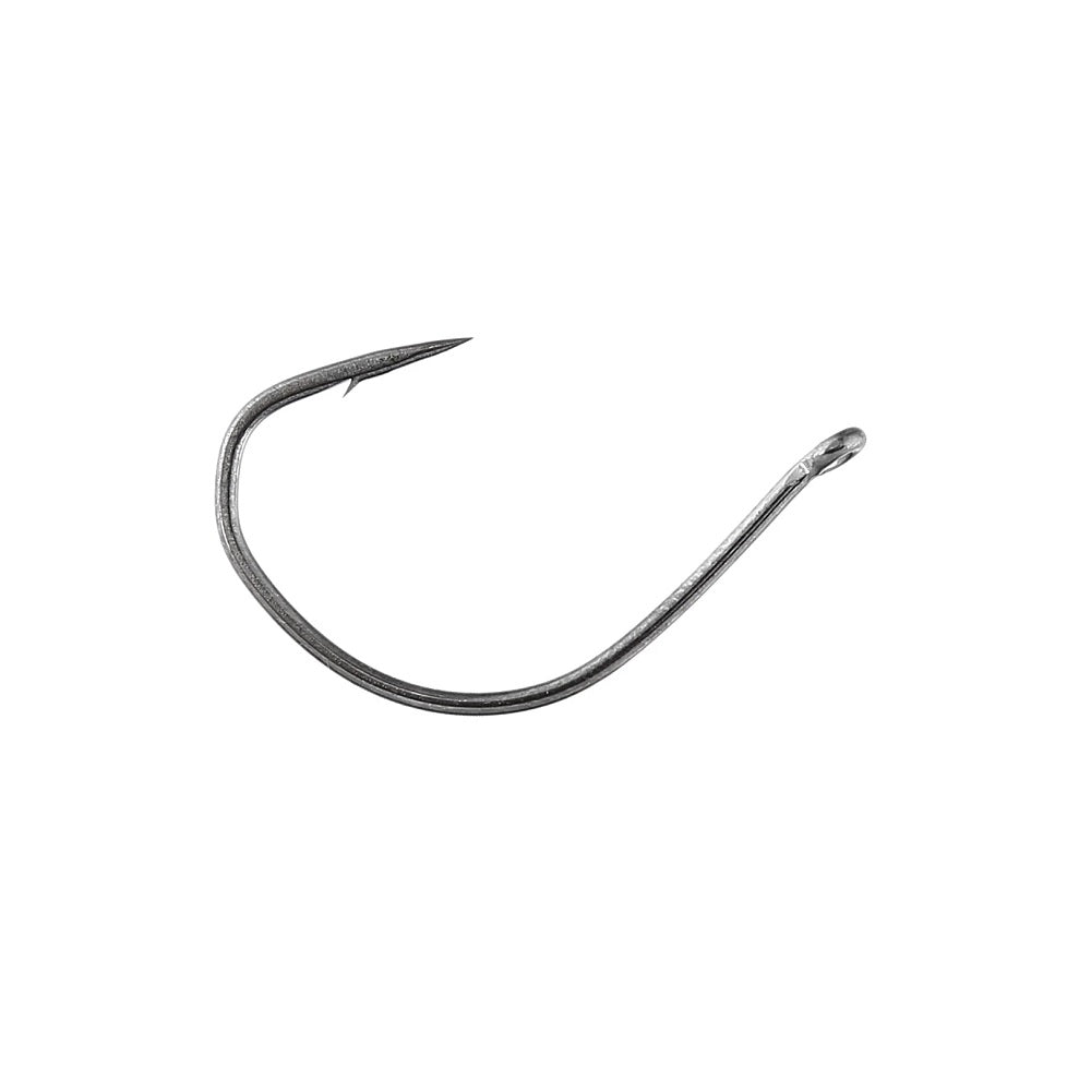 The Hayabusa WRM962 Special Wacky Hook by Hayabusa features a single, curved design with a sharp point and small eyelet, displayed against a plain white background.